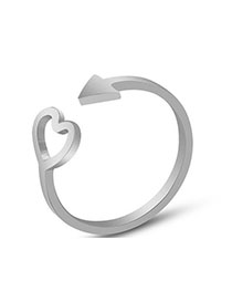 Fashion Silver Color Stainless Steel Gold-plated Hollow Heart-shaped Arrow Open Ring