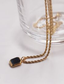Fashion Gold Color Titanium Square Black Onyx Necklace