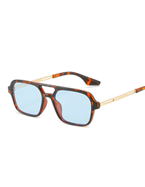 Fashion Leopard Frame Blue Film Ac Double Bridge Square Sunglasses