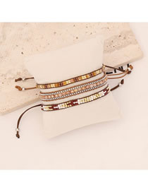 Fashion 6# Coffee Color Geometric Beaded Beaded Braided Bracelet Set