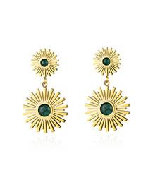Fashion Green Titanium Gold Plated Sunflower Stud Earrings