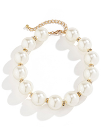 Fashion Gold 5205 Alloy Diamond Geometric Pearl Beaded Necklace