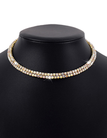 Fashion Gold + Ab Color Alloy Diamond Claw Chain Double Collar