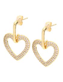 Fashion Love Copper Gold Plated Diamond Heart Stud Earrings