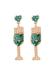 Fashion Green Alloy Diamond And Pearl Goblet Stud Earrings