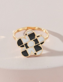 Fashion Gold Color Alloy Drip Oil Checkerboard Flower Ring