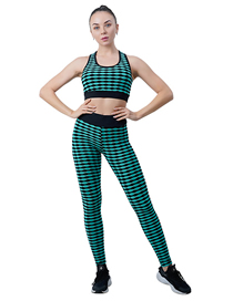 Fashion Green Geometric Jacquard Sling Yoga Pants Suit