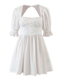 Fashion White Solid Color Lace Waist Dress