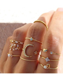 Fashion 3# Alloy Diamond Star Moon Love Leaf Ring Set