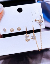 Fashion Gold Copper Inlaid Zirconium Geometric Earrings Set