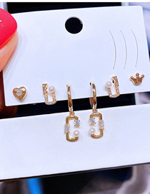 Fashion Gold Copper And Diamond Love Geometric Earrings Set