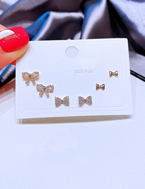 Fashion Gold Copper Inlaid Zirconium Bow Earring Set