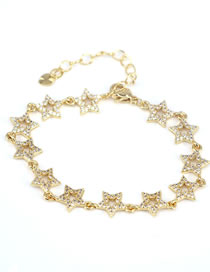 Fashion White Zirconium Star Copper Inlaid Zirconium Hollow Five-pointed Star Bracelet