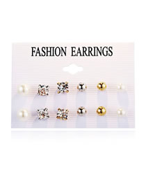 Fashion 1# Alloy Diamond Geometric Stud Earring Set