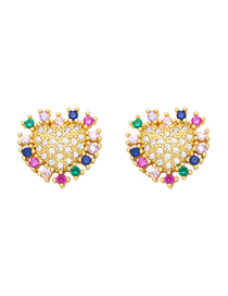 Fashion Heart Brass Diamond Heart Stud Earrings