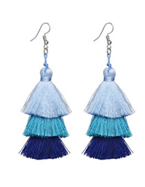 Fashion Blue Alloy Textile Multilayer Tassel Drop Earrings