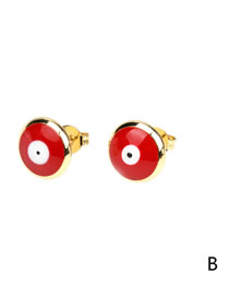 Fashion Red Copper Gold Plated Oil Eye Stud Earrings