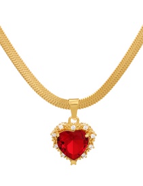 Fashion Red Titanium Steel Inlaid Zirconium Heart Necklace
