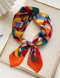 Fashion 5 Ribbon Geometric Tangerine Printed Silk Scarf Neck Protection