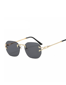 Fashion Gold Color Frame Black And Gray Sheet Pc Round Rimless Sunglasses