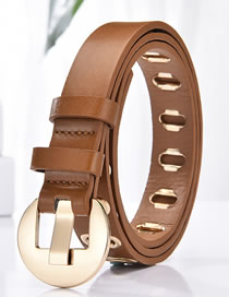 Fashion Khaki Faux Leather Cutout Air Eye Wide Belt