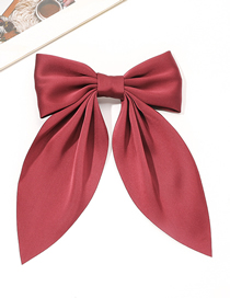 Fashion Large Wine Red Double Sided Satin Bow Ribbon Hair Clip