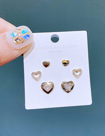 Fashion Gold Color Brass Inset Zirconium Heart Stud Earrings Set