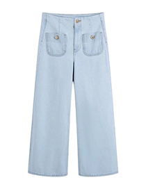 Fashion Light Blue Wide-leg Denim Trousers With Washed Buttons