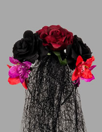 Fashion Black Red Halloween Simulation Fabric Lace Flower Veil