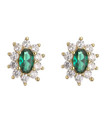 Fashion 1 Pair Of Green Diamond Earrings Bronze Zirconium Geometric Oval Stud Earrings