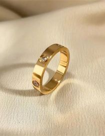 Fashion H-04 (gold) Six Diamonds Titanium Steel Set With Zirconium Geometric Round Ring