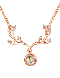 Fashion Rose Gold Brass And Diamond Projection Antler Necklace