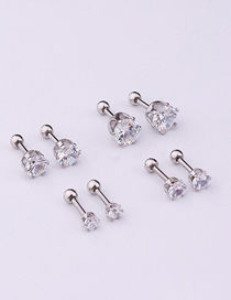 Fashion Silver Six Prong Round Zircon Stainless Steel Pierced Earrings