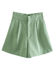 Fashion Green Solid Color Linen A-line Shorts