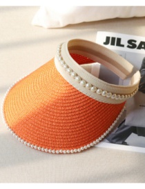 Fashion Orange Pearl Hollow Top Sunscreen Beaded Straw Hat