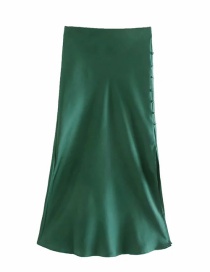 Fashion Dark Green Button Slit Satin Skirt
