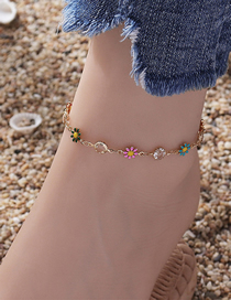 Fashion Color Alloy Drop Oil Sunflower Crystal Glass Anklet