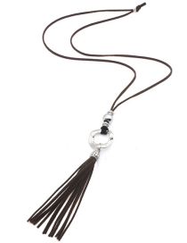 Fashion 5# Alloy Geometric Suede Rope Tassel Necklace