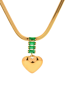 Fashion Gold Titanium Steel Heart Snake Bone Chain Necklace With Square Diamond