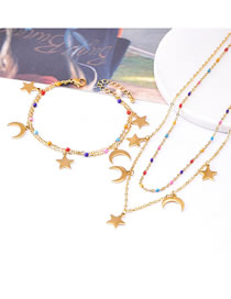 Fashion Star Moon Set Titanium Steel Drop Oil Round Bead Chain Star Moonliangli Bracelet Necklace Set