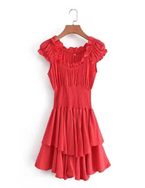 Fashion Red Cotton Grabbing Waist Dresses