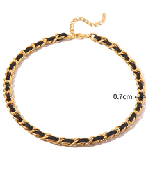 Fashion Gold-2 Stainless Steel Leather Braided Cuban Chain Necklace 