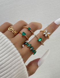 Fashion Gold Alloy Diamond Heart Butterfly Alphabet Ring Set