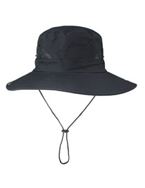 Fashion #5 Black Polyester Drawstring Bucket Hat