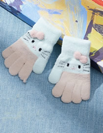 Fashion Green + Rice Knitted Cartoon Five-finger Gloves