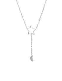 Fashion Style 1# Titanium Steel Pentagon Crescent Crescent Chain Pendant Necklace