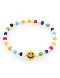 Fashion Color 1# Pearl Soft Pottery Sliced ??smiley Rice Pearl Letter Elastic Bead Bracelet