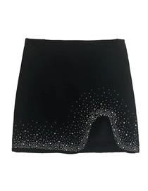 Fashion Black Polyester Diamond Irregular Slit Skirt