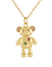 Fashion Golden 1 Copper Inlaid Zircon Bear Alphabet Heart Pendant Necklace