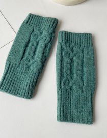 Fashion Blue Polyester Twist-knit Half-finger Gloves